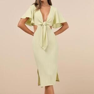 Lulus Summer Journey Light Green Tie-Front Cutout Midi Dress